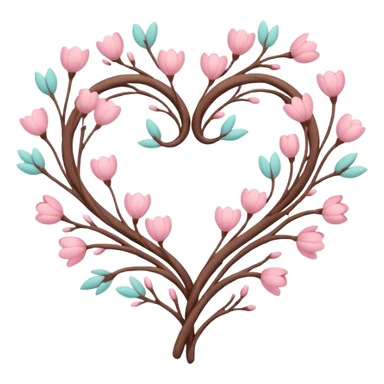 Natural cottage core aesthetic minimal flower branches in a twisty heart shape sticker