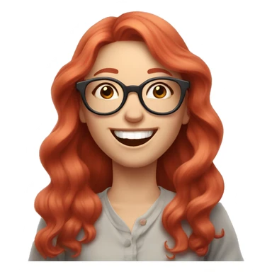 Pale, Long Wavy haired red head, girl with pink circular glasses glasses laughing and pointing sticker