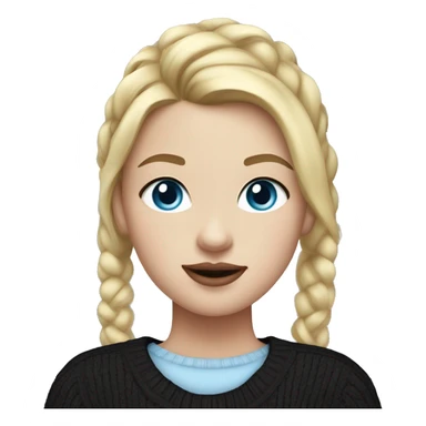 girl with white skin with blonde hair with blue eyes in a black sweater with a ponytail on her head with plump lips sticker