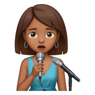 Brown skin girl singing into a microphone looking sad  sticker