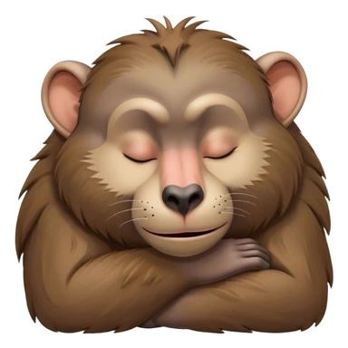 Meme-Worthy Cute Sleeping Baboon Portrait Emoji, Head resting peacefully with a contented smile, showcasing a robust build and a luxuriously soft Fur of earthy browns, eyes shut in a serene, restful nap, Simplified yet hilariously adorable features, highly detailed, glowing with a soft, drowsy light, high shine, relaxed and utterly lovable, stylized with an air of playful laziness, bright and heartwarming, soft glowing outline, capturing the essence of a comically sleepy baboon, so meme-worthy it feels like it could instantly become the next viral sensation of adorable slumber! sticker
