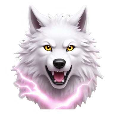 Lightning running sparkling glitter white wolf snarling huge eyes sun halo black white pink red yellow sticker