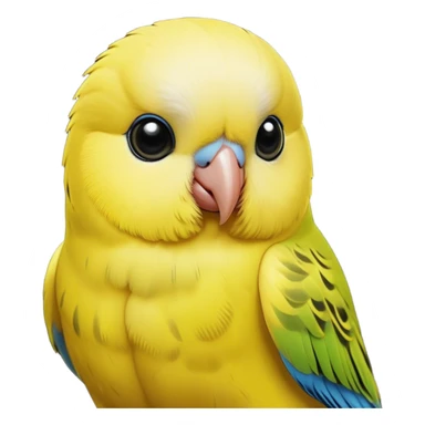 Cinematic Noble Yellow Budgie Portrait Emoji, Poised and regal, with a petite, delicate build and a smooth, well-groomed fur of brilliant yellow feathers, deep-set soulful dark eyes, Simplified yet sharp and sophisticated features, highly detailed, glowing with a soft, dignified glow, high shine, intelligent and charming, stylized with an air of elegance, focused and attentive, soft glowing outline, capturing the essence of a watchful and confident avian companion, so majestic it feels as though it could flutter out of the screen with effortless authority! sticker
