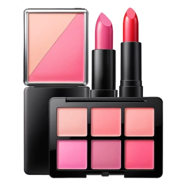makeup products all together in one piece of png, lipstick, blush, powder, etc ALL PINK sticker