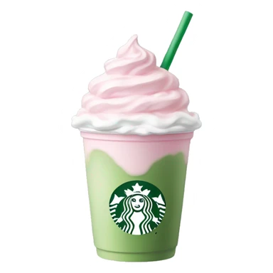 Clear Starbucks cup with light pink drink, matcha foam, and whip cream on top sticker