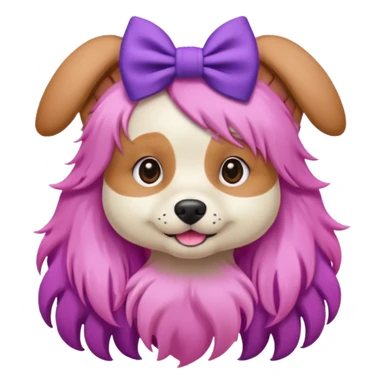 dog with pink long hair and purple bow on head sticker