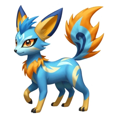 Feral Lightning-patterned Zig-zagged buzzy fuzzy Meloetta-Electrike-Zeraora-Luxray-Cobalion-Suicune-Vernid-fusion-hybrid-creature, full body  sticker