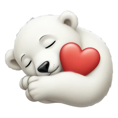 Baby polarbear sleeping holding a heart sticker