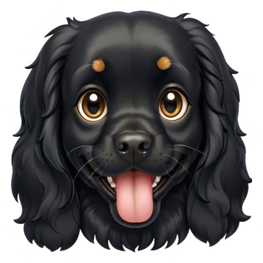 Cinematic Comical Black Cocker Spaniel Portrait Emoji, Head tilted dramatically with an exaggeratedly amused expression, featuring a shiny black coat with noticeable tan accents, wide, expressive dark eyes filled with playful disbelief, Simplified yet hilariously expressive features, highly detailed, glowing with a slightly sassy glow, high shine, dramatic yet playful, stylized with an air of cheeky mischief, bright and endearing, soft glowing outline, capturing the essence of a spirited and over-the-top companion, so meme-worthy it feels like it could side-eye its way into internet fame instantly! sticker