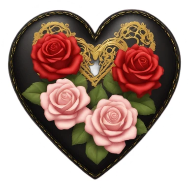 black leather heart and roses with red lace overlay and gold border sticker