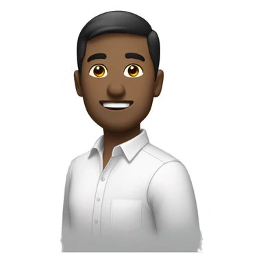 office guy, black short hair, white shirt, loughing sticker