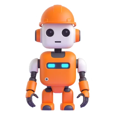 3D cartoon face of a construction AI agent, robotic with human-like features, orange hard hat, cheerful, digital accents sticker