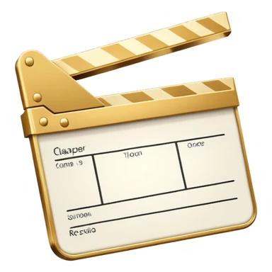 ultra simplified movie clapper with gold and white colors, two simple rectangles with a diagonal line sticker