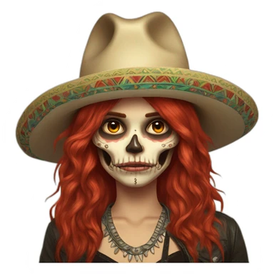 Full bosta Skull girl mexican red hair Sombrero indie rock sticker
