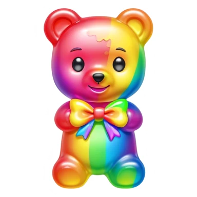 A neon rainbow girl gummy bear with bow sticker