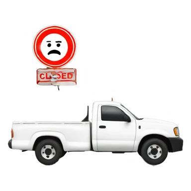 "road closed" sign tied to a white truck sticker