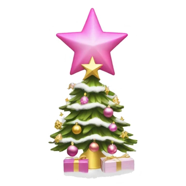 Christmas tree with pink ornaments snow and an angel tree topper in gold sticker