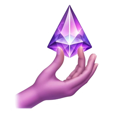 Pov white tone skin hand holding a purple glowing prism refracting light.  Only the hand should be displayed, nothing else.  sticker
