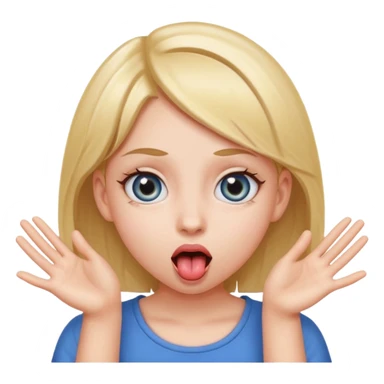 A girl with her tounge out and wide eyes with her hands at the side of her head as if she’s opening, spreading towards the camera sticker