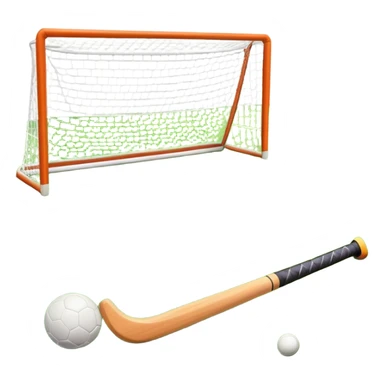 A field hockey stick and ball on a vibrant green grass field, with goalposts and clear field markings in the background. The scene emphasizes the bright, lush grass, highlighting the fast-paced and strategic nature of hockey on a well-maintained pitch. sticker