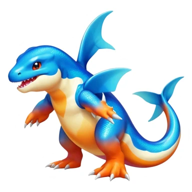 white blacks colorful gradient shiny glossy Fakémon-Digimon-orca-reptile-charizard-feraligatr-lizard-creature-hybrid (full body) sticker