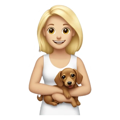 smiling blonde girl with marble dachshund in her arms sticker