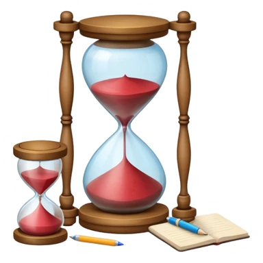 hourglass next to a notebook sticker