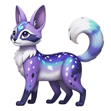 Colorful black-violet-indigo-purple-gradients nebulae nebula starry galactical shiny white-stars-spotted glorious iridescent divine exotic cute cool beautiful realistic Meloetta-caracal-civet-sergal-bunny-oncilla-animal-Fakémon-hybrid-fursona (full body) sticker