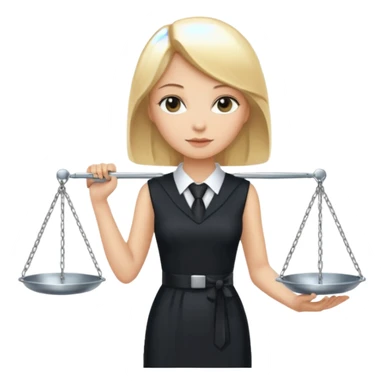 woman lawyer blanche et blonde avec des cheveux mi-long; elle est habillée avec une longue robe noire et une cravate blanche; elle porte la justice sticker