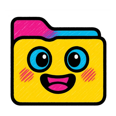 Create a cute, pop-art style version of the Windows folder icon with bright colors, bold outlines, and a playful, cheerful expression in pop-art style. sticker