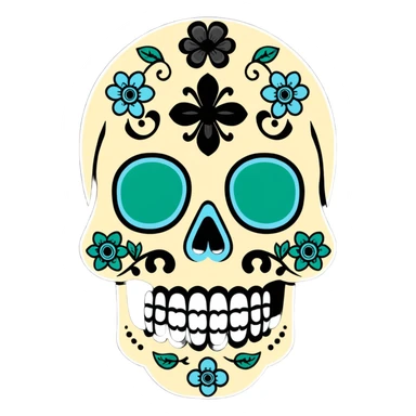 decorated sugar skull in Milwaukee Bucks team colors (dark green, cream, and light blue) sticker
