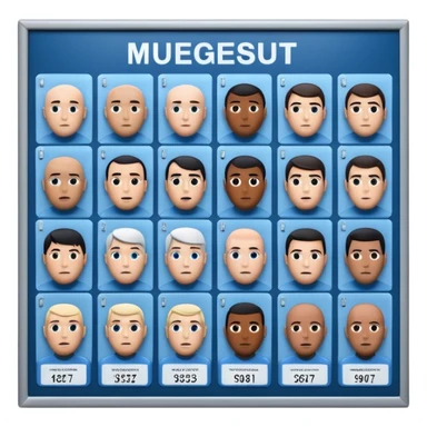 3D render of Mugshot Board, forensic investigation aesthetic, sterile clinical lighting, cool blue undertones, sharp high-contrast details, professional clean look. sticker