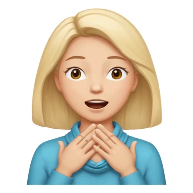 eyes closed and mouth wide open and hands cupped around her neck - her eyes are squinty with excitment sticker