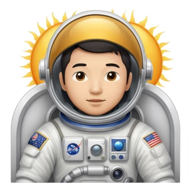 Asian man wearing in astronaut wakeup from the bed with a sun sticker