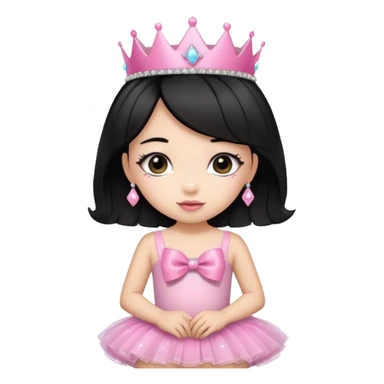 cute girl wearing a tutu, tiara, and a pink glittery bow with black hair sticker