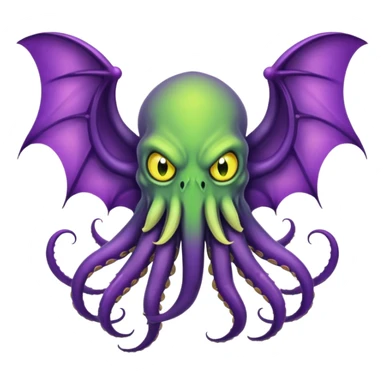 light green Cthulhu with purple bat wings and purple gradient tentacles. Yellow angry eyes. yellow suckers on tentacles. dramatic ominous shading sticker