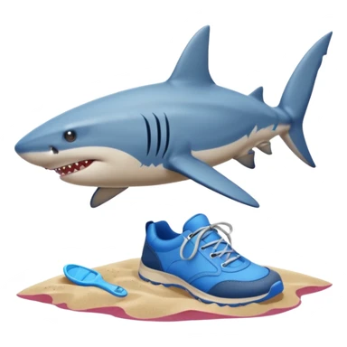 A shark with blue shoes on land near water not in it sticker
