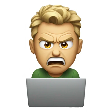 angry man yelling at a laptop sticker