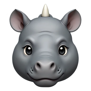 cinematic-noble-cute-young rhino-portrait-emoji,slate-grey-hide-poised-and-regal,-with-a-massive,-powerful-build-and-a-thick,--deep-set-soulful-piercing-eyes,-simplified-yet-sharp-and-sophisticated-features,-highly-detailed,-large-black-eyes, white horn, front facing, zoomed out showing shoulders sticker