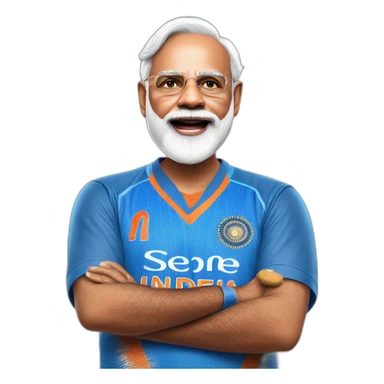 hyper realistic narendra modi in blue indian cricket team jersey with tongue out sticker