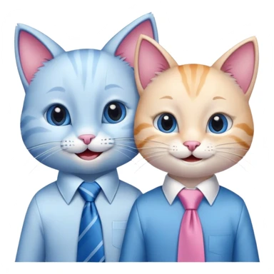 happy girl cat with eyelashes wearing a pink necktie and happy boy cat wearing a blue necktie, standing close together, both smiling sticker