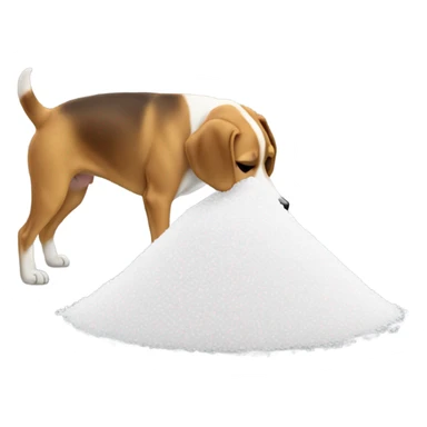 Dog smelling a pile of white sugar sticker