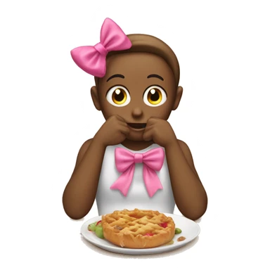 demurely eating girly emoji with pink bow who knows they ate sticker