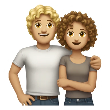 Tall brown curly haired boy giveonf short blonde haired girl a hug sticker