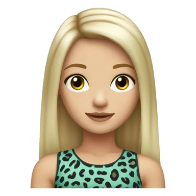 light blond girl with grey-green eyes and straight hair with a leopard printed crop top sticker