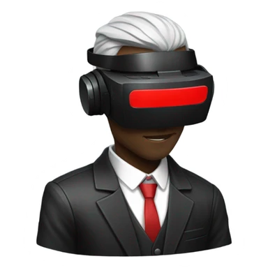 Cyberpunk man wearing black suit, red VR headset sticker