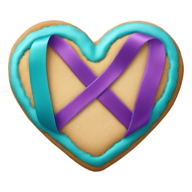Heart cookie with teal purple awareness ribbon sticker