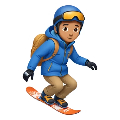 Boy wearing blue jacket snowboarding down snowy mountain ￼ sticker
