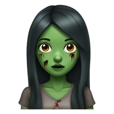 Zombie girl with green skin bangs long black hair and dark brown eyes  sticker