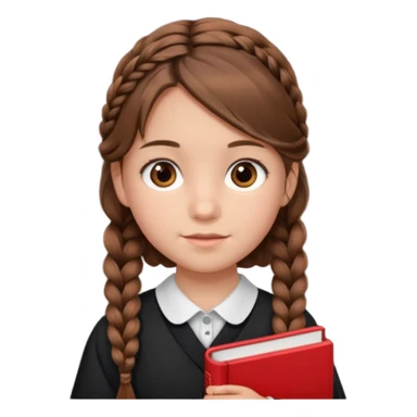 brown braid hair girl kid, student, black gile, red book sticker